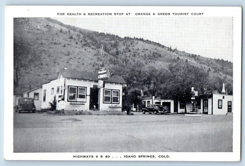 Idaho Springs Colorado Postcard Orange Green Tourist Court Exterior View c1940