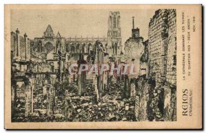 Old Postcard Reims Cathedral Ruins Of Dominant Quarter From Two Angels