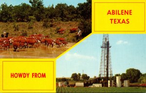 Texas Abilene Howdy With Cattle Herd and Oil Well