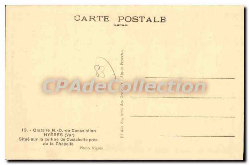 Postcard Old Oratory N.D. Consolation Hyeres