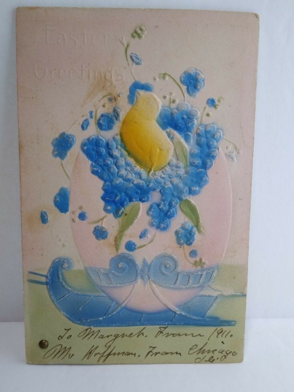 Easter Postcard Airbrush Rooster Mechanical Embossed Antique 2201 S&M Germany
