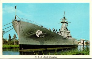 Vtg 1960s USS North Carolina Battleship US Navy Ship Chrome Postcard