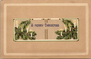 A Merry Christmas - Candles - Trees - postcard - vintage pc posted
