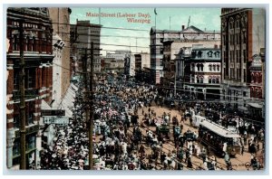 Winnipeg Manitoba Canada Postcard Main Street (Labour Day) c1910 Antique