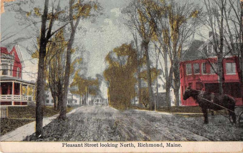 Richmond Maine horse buggy Pleasant St looking north antique pc Y15671