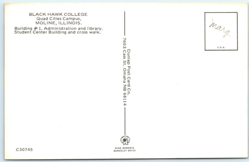 c1970s Moline, IL Black Hawk College Greetings Quad Cities Campus Library A306