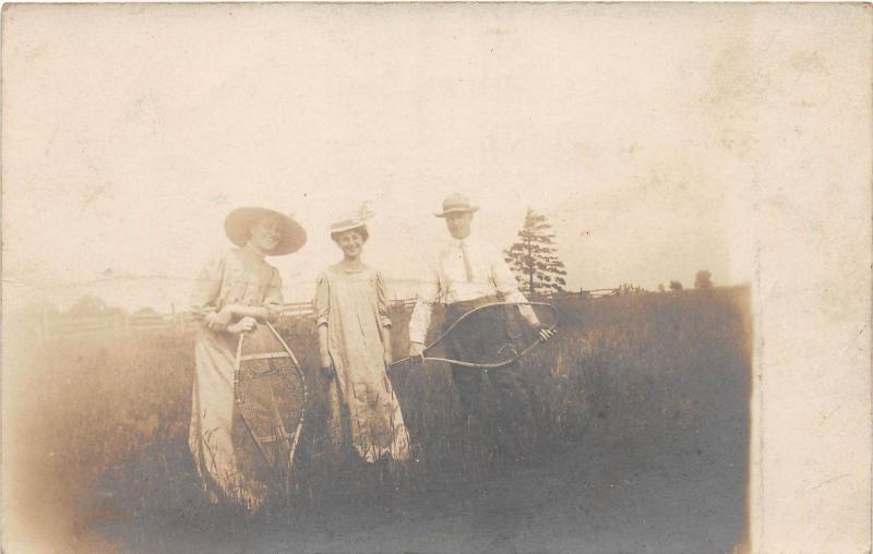 B47/ Unique Real Photo RPPC Postcard c1910 People Snow Shoeing Showshoes Pretty