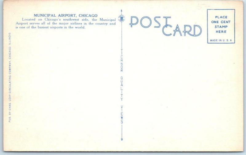 CHICAGO MUNICIPAL AIRPORT, Illinois IL  Airplanes MIDWAY  c1940s Linen Postcard