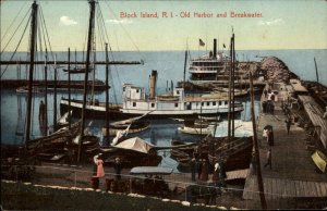 Block Island Rhode Island RI Old Harbor and Breakwater c1910 Vintage Postcard