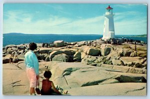 1960 Peggy's Cove Nova Scotia Canada Vintage Postcard Lighthouse Rocks Unposted