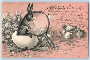 Easter Postcard Egg Rabbit Flowers Baby Chicks Embossed c1905 Antique