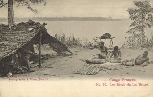 french congo, Natives at Shores of Lake Bengo (1900s) Postcard