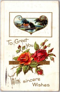 1911 To Greet You With Sincere Wishes Homestead Roses Posted Postcard