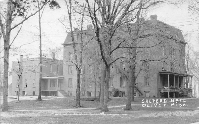 Olivet Michigan~Sheperd Hall @ Olivet College~People on Porch~1924 RPPC