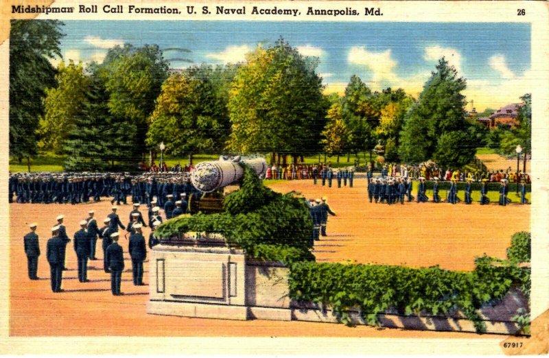 Annapolis, Maryland - Midshipman Roll Call at the U.S. Naval Academy - in 1947