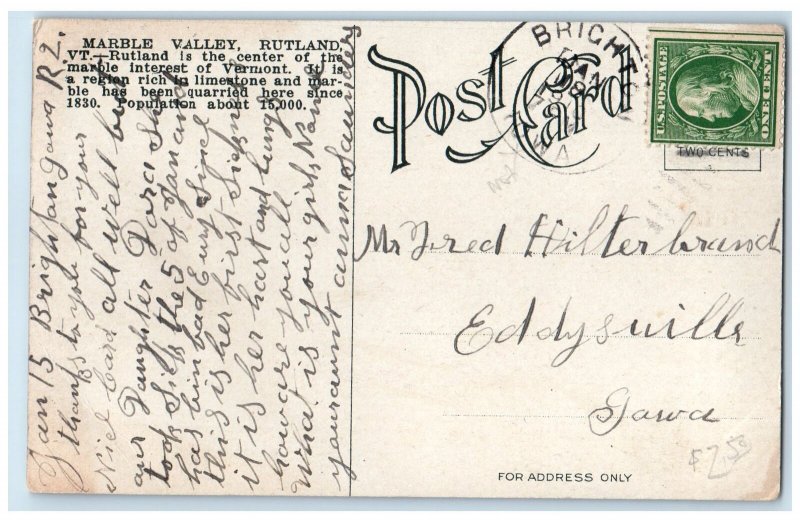 1910 Aerial View Marble Valley Piled Limestone Quarry Rutland Vermont Postcard