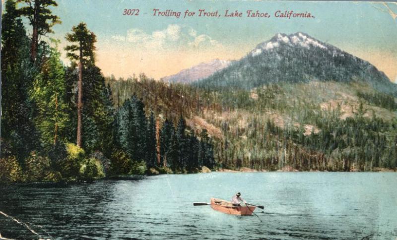 Fishing for Trout on Lake Tahoe CA, California - pm 1913 - DB