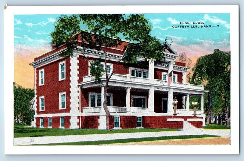 c1940 Coffeyville Kansas KS Vintage Postcard Elks Club Front Building Entrance