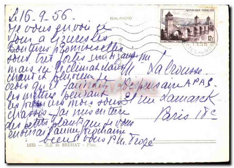 Modern Postcard Island Brehat Map