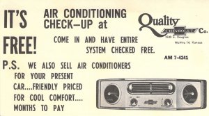 c.'50s, Quality Chevy Wichita KS,Air Conditioning Check-up ADV,Old plain bk card