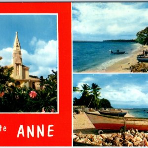 c1970s Sainte-Anne, Guadeloupe Beach Village Church Boats Palms Chrome 4x6 M23