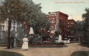 Detroit~Capitol Square Park~Lady in White By Fountain~Refreshing Coca Cola~1909