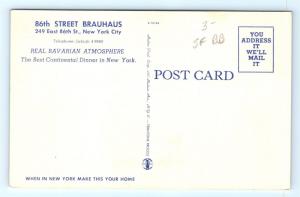 Postcard New York City 86th Street Brauhaus German Restaurant Vintage Linen I7