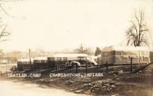 Charlestown IN Trailer Camp Old Car Real Photo Postcard