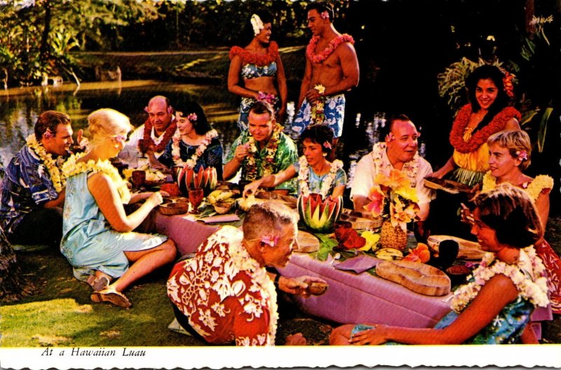 Hawaii Honolulu Scene At A Hawaiian Luau United Air LInes Card