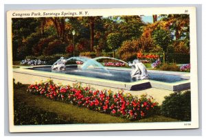 Vintage 1940s Postcard Congress Park, Saratoga Springs, New York