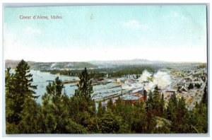 Coeur D' Alene Idaho Postcard Aerial View Lake Trees City Building c1910 Vintage