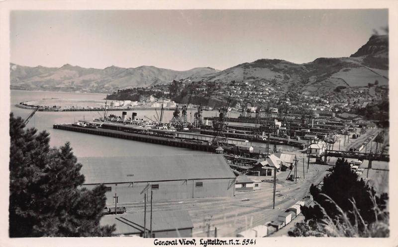 General View, Lyttelton, New Zealand, Early Real Photo Postcard, Unused