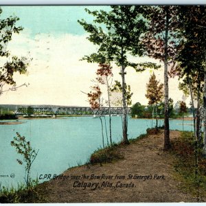 c1910s Calgary, Alta Canada Pacific Railway Bridge Litho Bow River St George A22