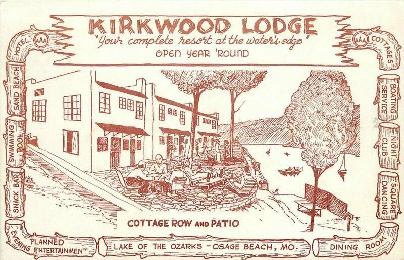 Missouri Osage Beach Kirkwood Lodge roadside Modern Litho Postcard 22-4240