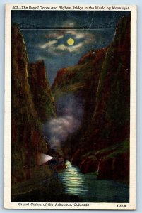 Colorado Postcard Royal Gorge Highest Bridge Moonlight Grand Canon 1948 Vintage