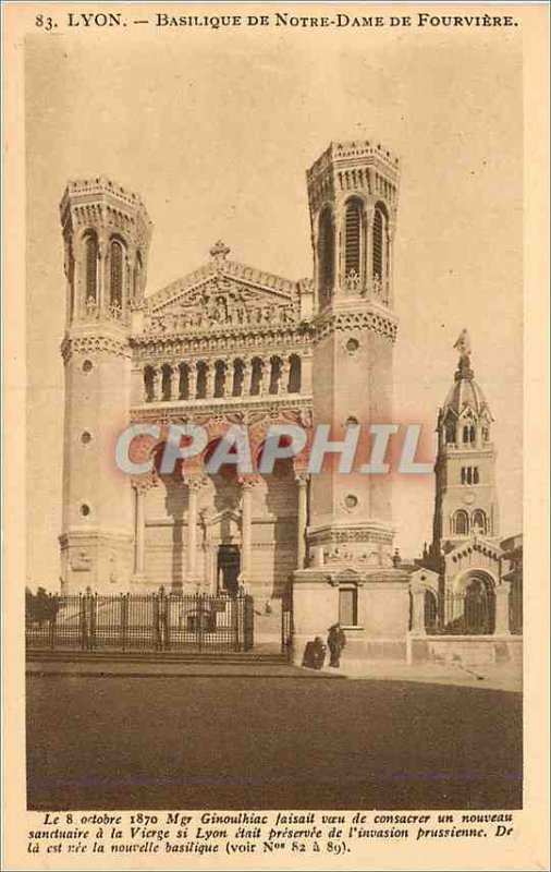 Old Postcard Lyon Basilica of Our Lady of Fourviere