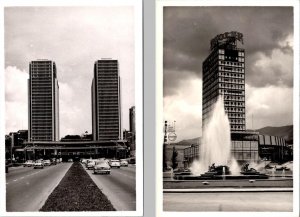 2~RPPC Postcards Caracas Venezuela PLAZA & CENTRO SIMON BOLIVAR TOWERS~50s Cars