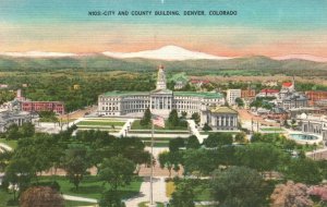 Vintage Postcard City & County White Stone Building Civic Center Denver Colorado