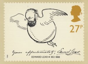 Edward Lear Book Author Self Portrait Drawing RMPQ Stamp Rare Postcard