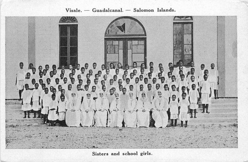 1930s Sisters School Girls Solomon Islands South Pacific Postcard 2423