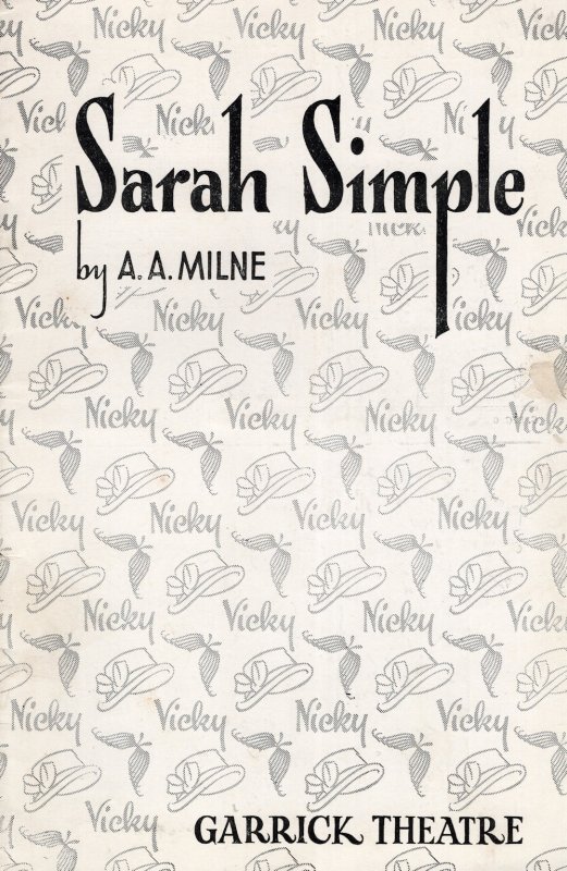 Sarah Simple AA Milne Viola Lyel Leonora Corbett Garrick Theatre Programme