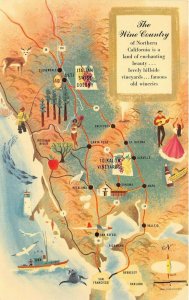 Asti California 1960s MAP Postcard Northern California Wine County Map