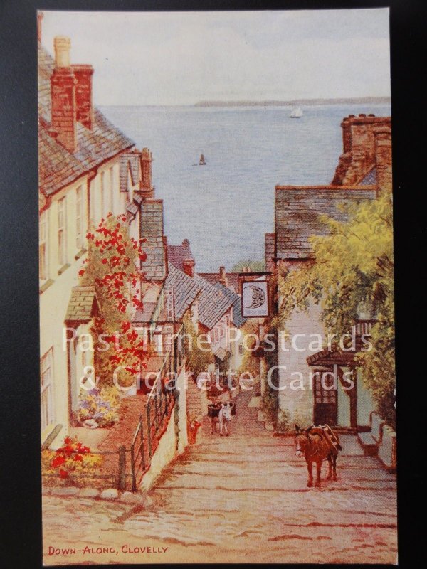 Old PC - Down-Along, Clovelly - showing the 'NEW INN', Pub by Salmon No.4169