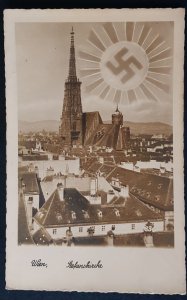 GERMAN THIRD 3rd REICH ORIGINAL POSTCARD RISING SWASTIKA SUN IN VIENNA