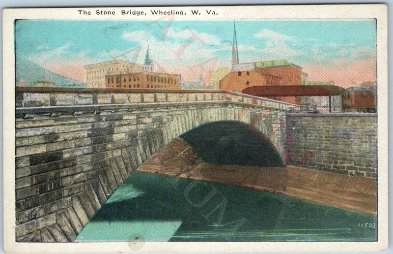 c1910s Wheeling, WV Stone Bridge Nice Litho Photo Central News UDB Postcard A200