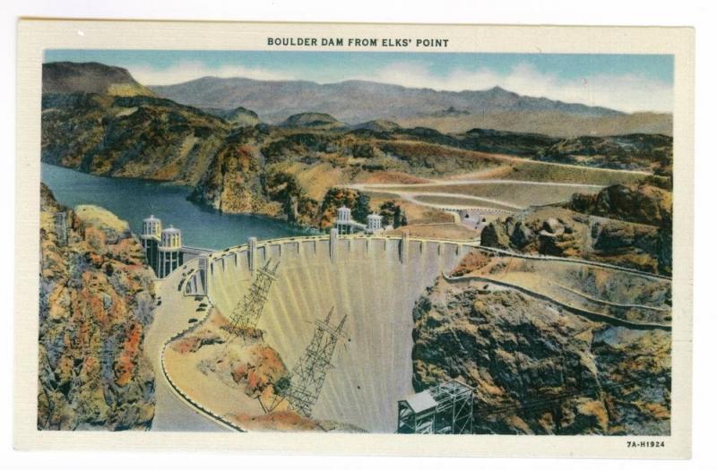 Boulder Dam from Elks' Point unused Linen Colortone Postcard