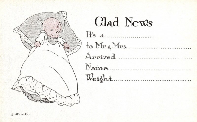 Vintage Postcard Stork Announcements Birth Baby Girl Baby Was Born 