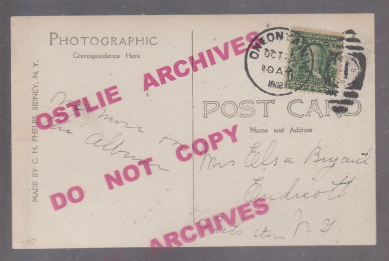 Oneonta NEW YORK RPPC 1908 ICE CREAM CONE BOOTH Shakes FAIR Skeleton BICYCLES