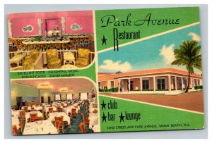 Vintage 1940's Postcard Park Avenue Restaurant Club Bar & Lounge Miami Beach FL