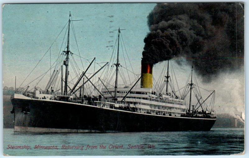 SEATTLE, Washington WA   STEAMSHIP MINNESOTA Returning from Orient 1910 Postcard